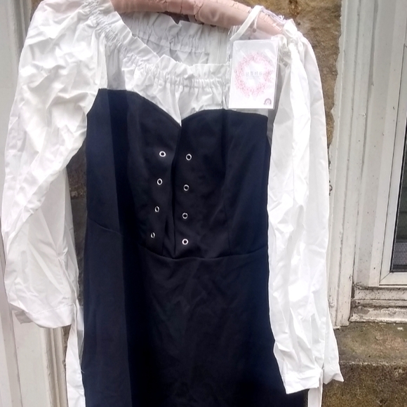 Gothic Off the Shoulder Lace Up Waist Dress - Picture 1 of 15